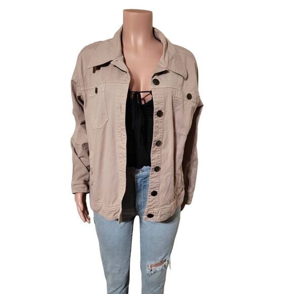 Pulp women Button up utility trucker  denim Tan Jacket L - Picture 1 of 6